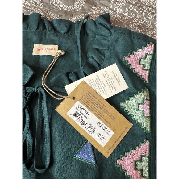 NWT Sz 18 Gorman x Tara Whalley Mirror Green 100% Linen Dress Plus Summer - Picture 8 of 13